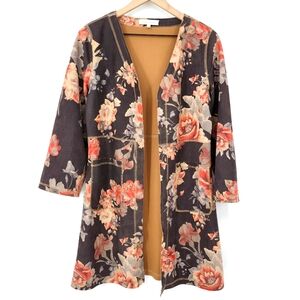 Floral Faux Suede Jacket Size S Brown Coral‎ Boho Forest Fairy Cottagecore Bloom